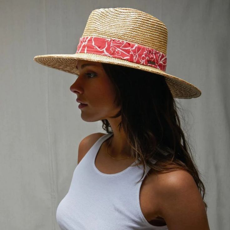 Brand New With Tags! Size Xs Meet Your New Sunny-Day Date. The Joanna Is A Wheat Straw Hat Woven With Light Stiffness And Finished With A Grosgrain Band. A Wide Brim Adds Extra Sun Protection On All Sides, Making This A Must For Blue Sky Soires. 10 Cm / 4" Brim 100% Wheat Straw Powerful 50+ Upf Coverage From Harmful Ultraviolet Rays Grosgrain Band Metal Headwear Plaque Adjustable Velcro Strap Under Interior Sweatband Red Summer Fedora Panama Hat, Red Brimmed Panama Hat For Summer, Red Short Brim Panama Hat For Summer, Red Wide Brim Panama Hat For Summer, Red Summer Panama Hat With Short Brim, Red Panama Hat With Short Brim For Summer, Red Panama Hat For Summer, Red Straw Hat For Spring, Red Summer Sun Hat For Spring