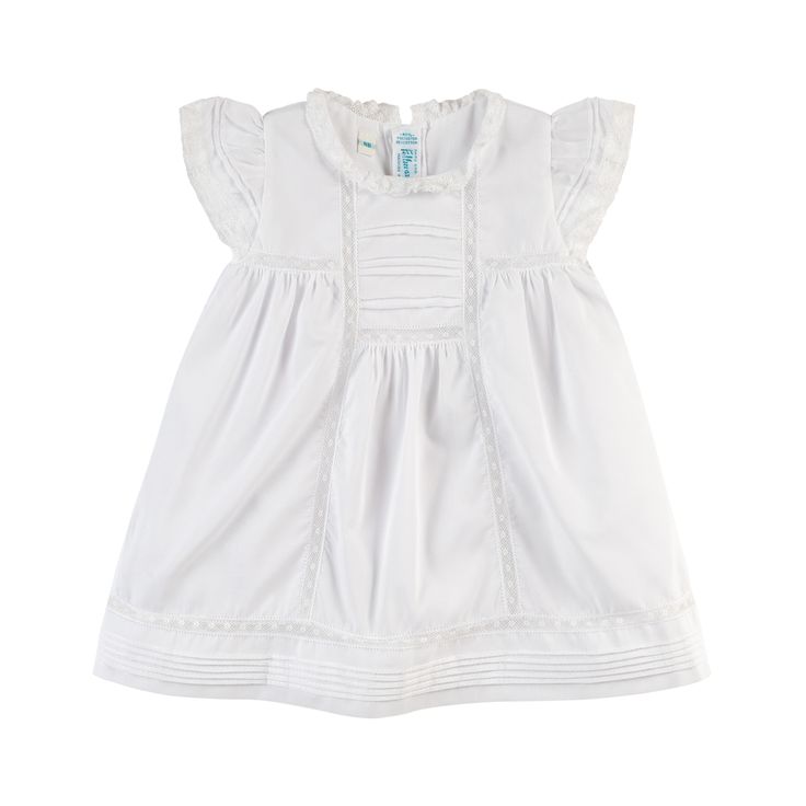 This vintage style baby girl white dress is beautifully detailed and classy as can be! An elegant outfit for your little girl, whether for Easter, a wedding, or special occasion, especially when paired with a matching bonnet. Sizes 3m - 9m include matching panties. Fitted Flutter Sleeve Dress For Dress-up, Elegant Summer Dress-up Dresses, White Short Sleeve Dress For Dress-up, Classic Short Sleeve Dress For Baptism, Elegant Cotton A-line Vintage Dress, Elegant Lined Vintage Dress For Summer, Elegant Summer Vintage Dress Lined, Elegant Lined Vintage Summer Dress, Classic Formal Dress With Ruffles