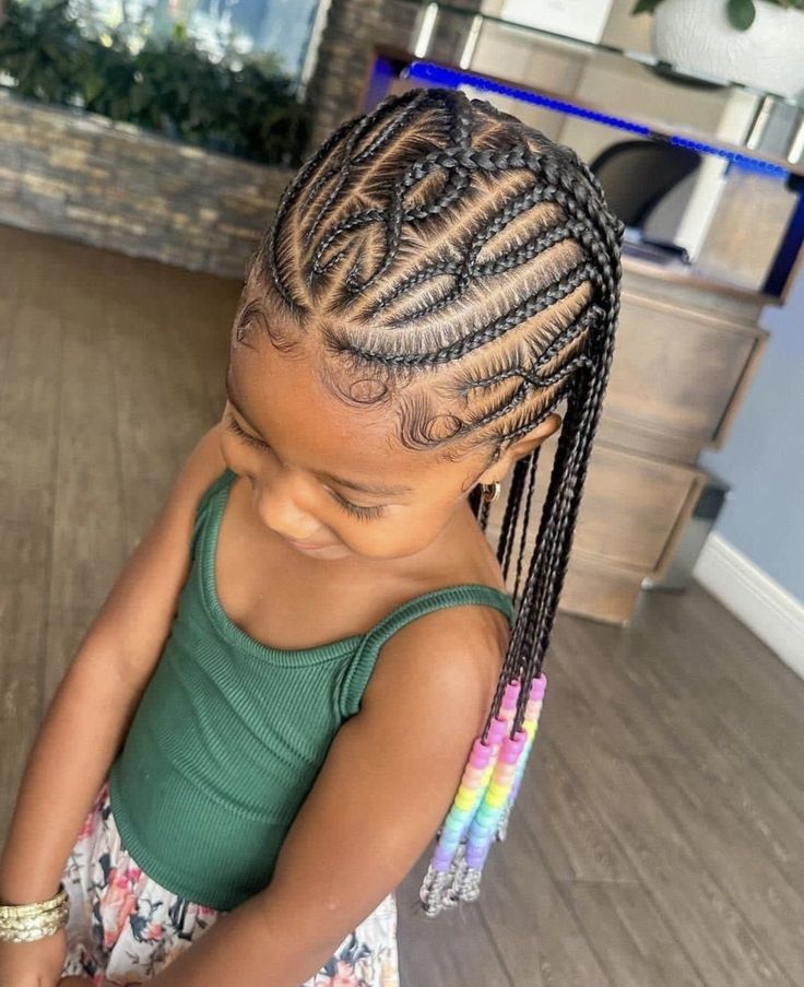 Braided Hairstyles For 10 Years, Toddler Braided Hairstyles Girl Black, Baby Girl Braided Hairstyles Black, Cute Kid Hairstyles Braided, Cornrow Kids Hairstyles, Braids For 6th Graders, Lil Kids Hairstyles Black, Black Kid Braid Styles, Feed In Braids Hairstyles For Kids