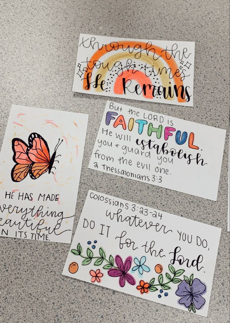 four handwritten note cards with colorful butterflies and the words, i love you to the lord