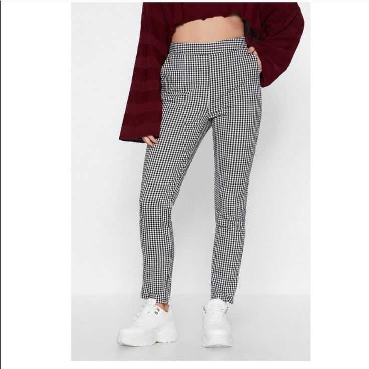 Nwt Gingham “Make It Fair” Trousers From Nasty Gal. Size S. So Cute And A Great Cut! Fitted Gingham Bottoms With Pockets, Trendy Gingham Bottoms, Trendy Gingham Fitted Bottoms, Trendy Fitted Gingham Bottoms, Fitted Trendy Gingham Bottoms, Chic Gingham Pants For Fall, Chic Gingham Bottoms For Fall, Trendy Fitted Houndstooth Bottoms, Casual Houndstooth Pattern Bottoms For Spring