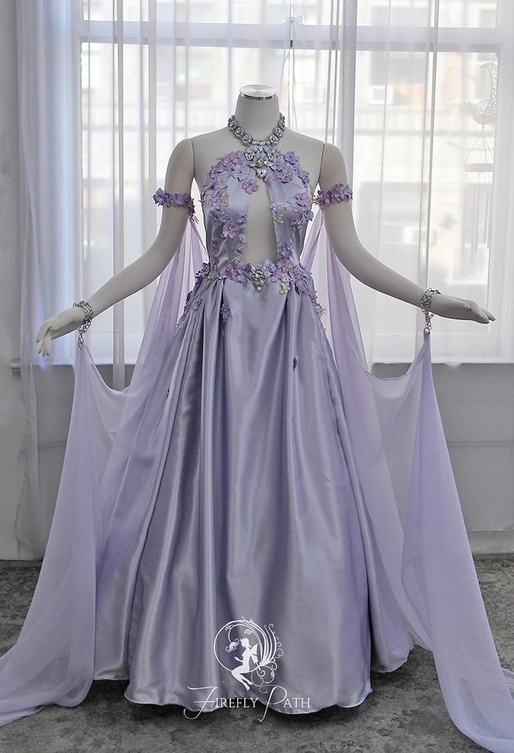 Purple Fantasy Dress, Firefly Path, Queen Purple, Fair Outfits, Magic Dress, Fairy Dresses, Fantasy Dresses, Lavender Dresses, Royal Outfits