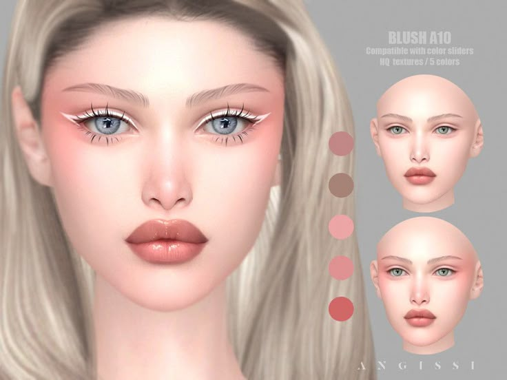 an animated image of a woman's face with different makeup shapes and hair colors