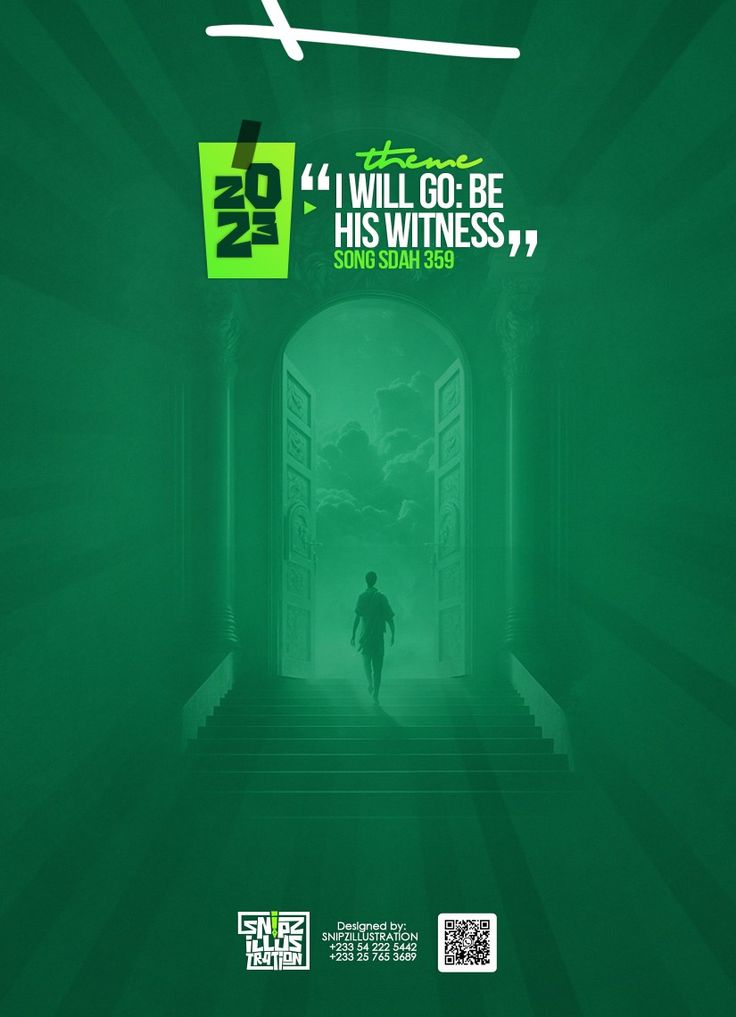 a poster with the words, i will go be his witnesses and an image of a person walking up stairs