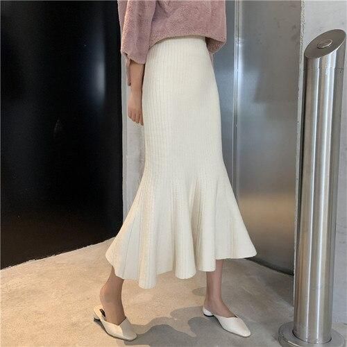 Casual Knit Skirt, Rok Midi, Winter Typ, Spring Knits, Nature Dress, Fishtail Skirt, Knit Pencil Skirt, Trumpet Skirt, Long Skirts For Women