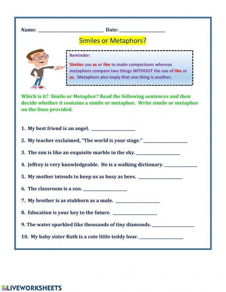 a worksheet with the words smiles or meaphoras