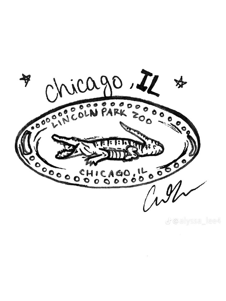 the chicago zoo logo is drawn in black ink on a white paper with stars around it