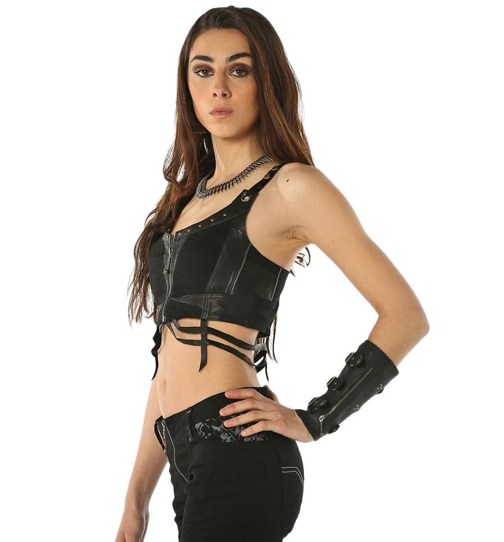 Punk Rock Top from Delicious Boutique Edgy Crop Top For Alternative Fashion, Edgy Club Corset With Zipper Closure, Edgy Corset For Concert, Edgy Corset For Festivals, Gothic Crop Top For Concerts, Edgy Fitted Corset For Alternative Fashion, Gothic Crop Top For Festivals, Gothic Fitted Crop Top For Alternative Fashion, Punk Corset For Alternative Fashion