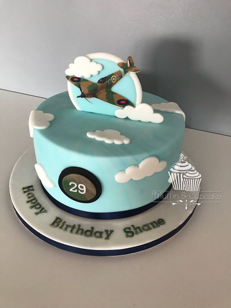 a birthday cake with an airplane on top