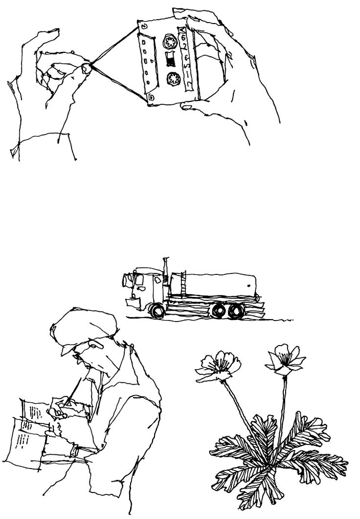 a drawing of a person holding a piece of paper in one hand and a flower in the other