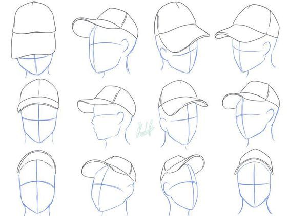 step by step instructions to draw hats for men and women in the style of baseball caps