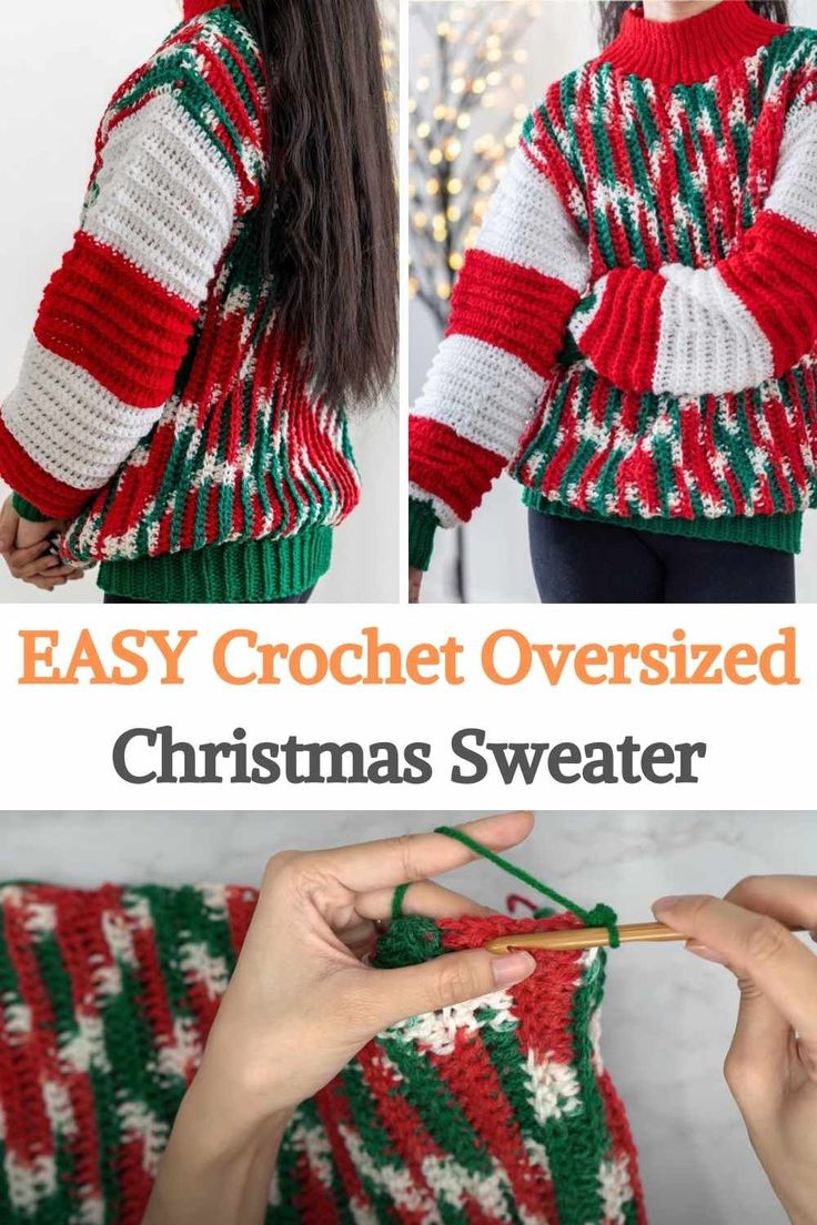 the easy crochet oversize christmas sweater is made with only two yarns