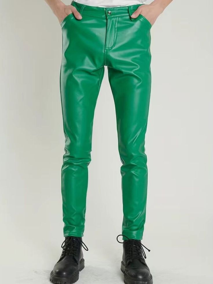 Make a statement with these green leather pants from Quality4Less! Designed with comfort in mind, these slim-fit pants are perfect for holiday parties, biker meets, or hip hop performances. With pockets for your essentials. Pair them with your favorite top and shoes for a bold fashion statement.#MensLeatherPants #Quality4Less #GreenLeather #eBaySeller #Holiday #Biker #Comfort #HipHop #Lightweight #Pockets #LeatherPants #Men #Button #Slim #Leather #Pants #Green #Regular #eBayStore #eBay Trendy Leather Bottoms For Spring, Trendy Tapered Leg Leather Pants For Spring, Trendy Tapered Leather Pants For Spring, Trendy Workwear Pants In Polyurethane, Spring Casual Tapered Leg Leather Pants, Casual Leather High-waisted Pants, Faux Leather Tapered Leg Bottoms For Fall, Green Leather Pants For Fall, Straight Leg Faux Leather Pants For Spring