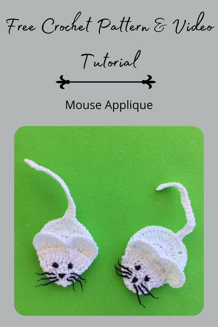 the mouse applique is made from crochet and has two mice on it