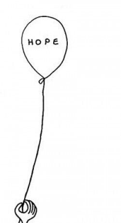 a drawing of a balloon with the word hope on it's string attached to its tail