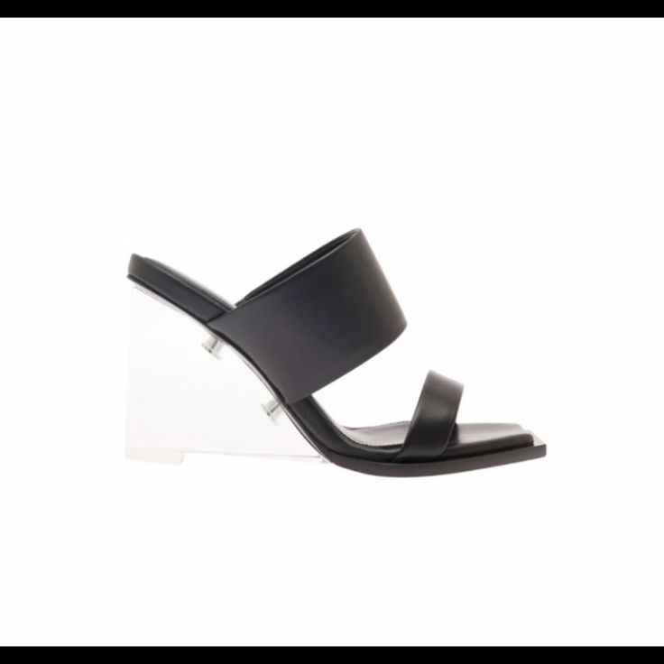 Quiet Luxury! Alexander Mcqueen Designer Genuine Leather Sandal With Clear/Transparent Wedge. Season: 2023 Color: Black Wedge Shard 115mm Size: 8b / European Size 38 New With Original Mfr Box & Dust Bag! 4.25 In / 105 Mm Transparent Wedge Heel Open Toe Dual Band Leather/Calfskin Upper Slide Style Made In Italy See Pic How To Style These Fabulous Shoes With A Dress! Modern Formal Wedge Sandals With 4-inch Heel, Luxury Summer Wedge Sandals With Sculpted Heel, Modern Evening Wedge Sandals, Modern Leather Wedge Sandals, Modern Black Wedge Sandals With Sculpted Heel, Modern Wedge Heels With Wrapped Heel, Modern Evening Wedge Sandals With Sculpted Heel, Modern High Heel Wedge Sandals With Wrapped Heel, Modern Wedge Sandals With Block Heel For Formal Occasions