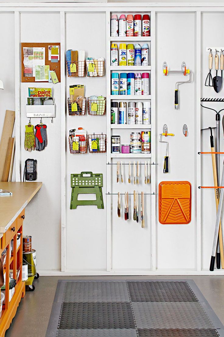 an image of a garage with tools on the wall