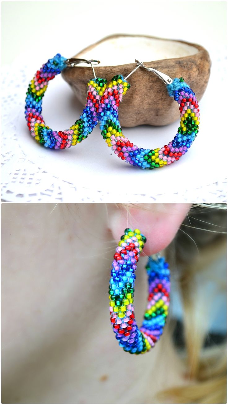 Rainbow earrings, multicolor seed beaded crochet hoop earrings, gift for her women, summer statement colorful earrings jewelry Colorful Beads Hoop Earrings, Summer Hoop Earrings With Colorful Beads, Trendy Hoop Beaded Earrings With Colorful Beads, Multicolor Hoop Earrings With Tiny Beads, Multicolor Hoop Earrings With Large Beads As Gift, Trendy Handmade Hoop Beaded Earrings, Rainbow Colorful Beads Hoop Earrings, Rainbow Hoop Earrings With Colorful Beads, Handmade Rainbow Hoop Earrings