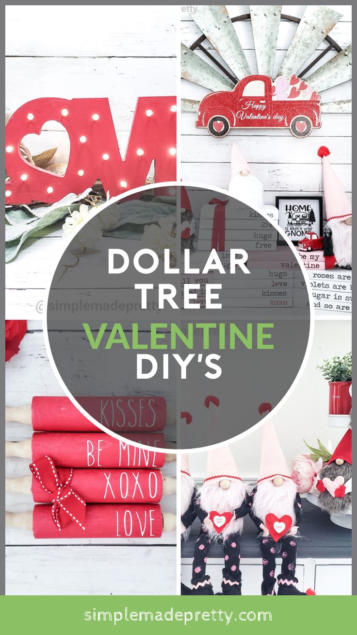 dollar tree valentine's day collage with red and green decorations