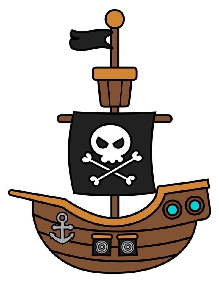 a pirate ship with a skull and crossbones on it's front end