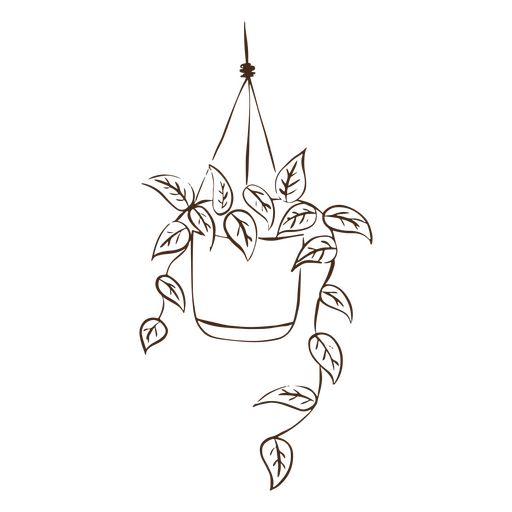 Simple stroke nature home decoration hanging plant PNG Design Hanging Plant Doodles Simple, Plant Decor Drawing, Cute Plant Drawings Simple, Simple Plant Sketch, Hanging Plant Tattoo Simple, Potted Plant Tattoo Simple, Hanging Flowers Drawing, Nature Doodles Simple, Easy Plant Drawings