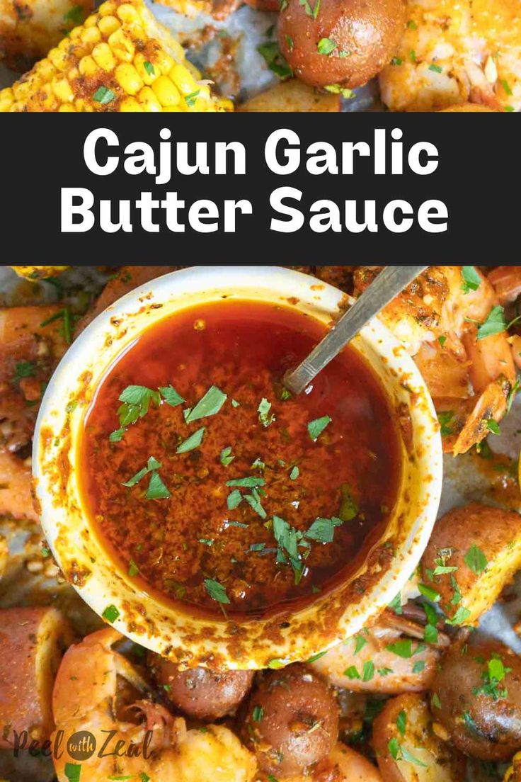 cajun garlic butter sauce in a white bowl