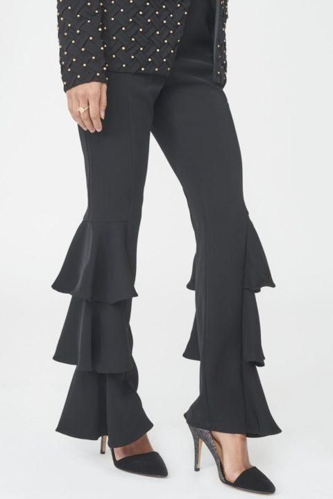 The style of trousers to be sporting this season, these frill side tailored beauties will bring a playful update to your basic work and evening wardrobes. Great for the office with some pointed heels, or straight to meet your girls for a night out with some striking stilettos. We’re calling these an investment item – not to be missed. Frill Side Tailored Trousers Polyester Hand wash Imported Brand: Lavish Alice Fall Workwear Pants With Ruffles, Chic Full-length Ruffled Bottoms, Fitted Ruffled Workwear Pants, Fitted Ruffled Pants For Workwear, Elegant Stretch Bottoms With Ruffles, Elegant Flared Ruffle Bottoms, Black Ruffled Pants For Fall, Trendy Wide Leg Ruffled Pants, Ruffled Bottoms For Night Out In Fall