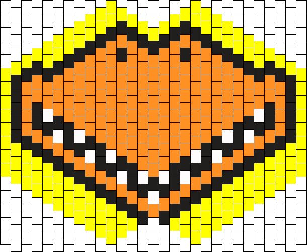 an orange and black heart made out of squares on a white background with yellow dots