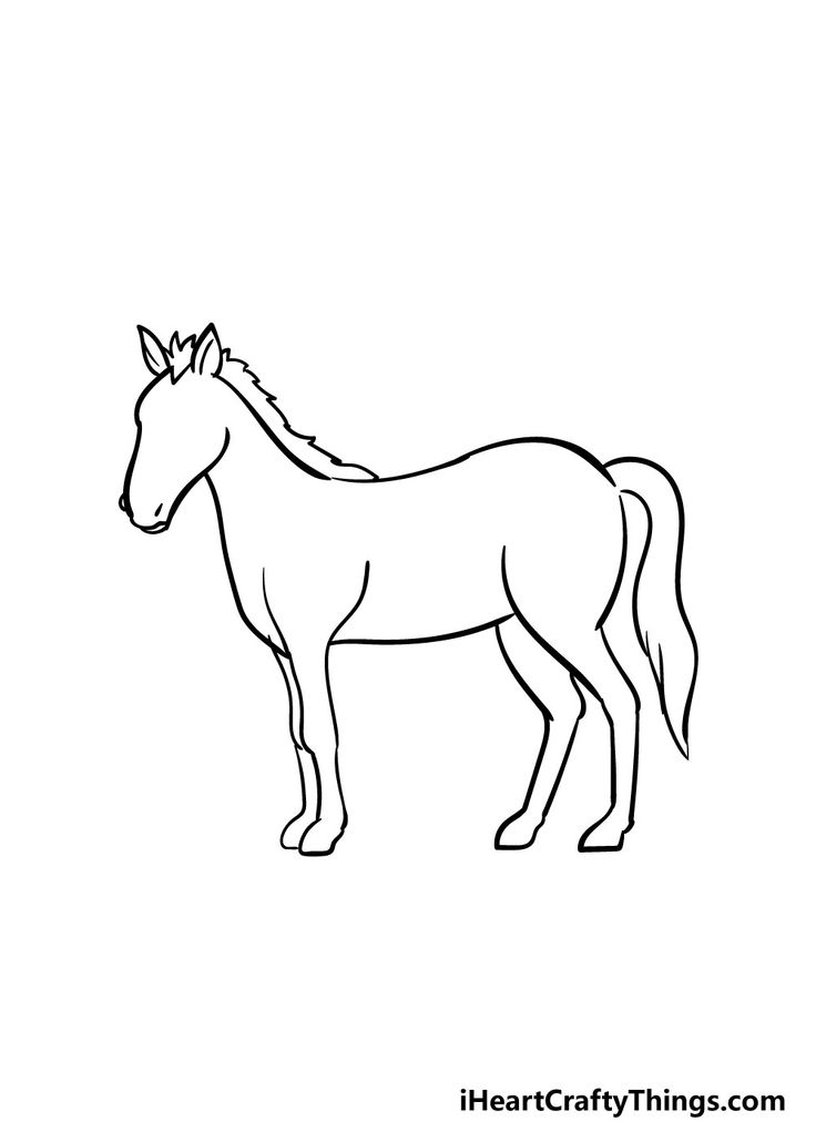 a black and white drawing of a horse