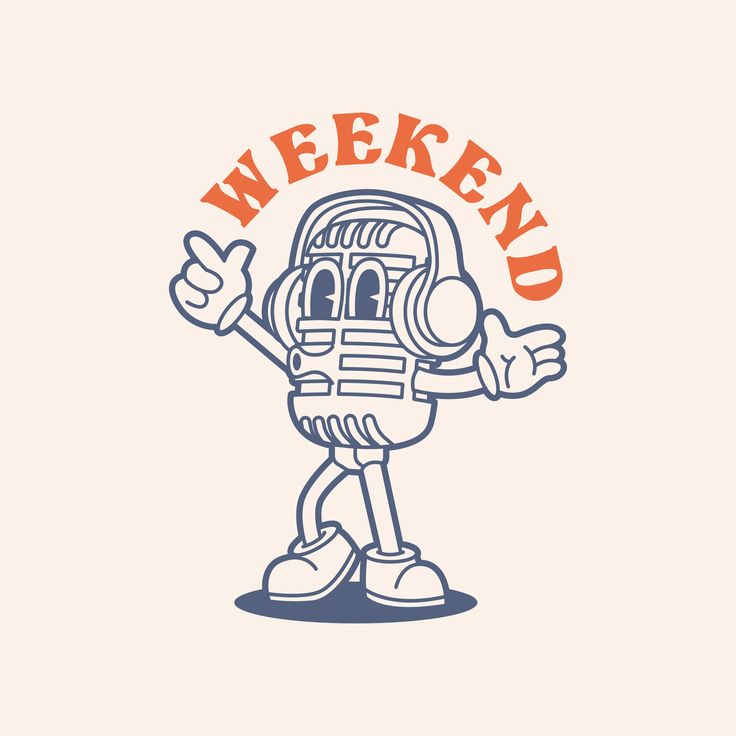 an image of a cartoon character with the words weekend written in orange and blue ink