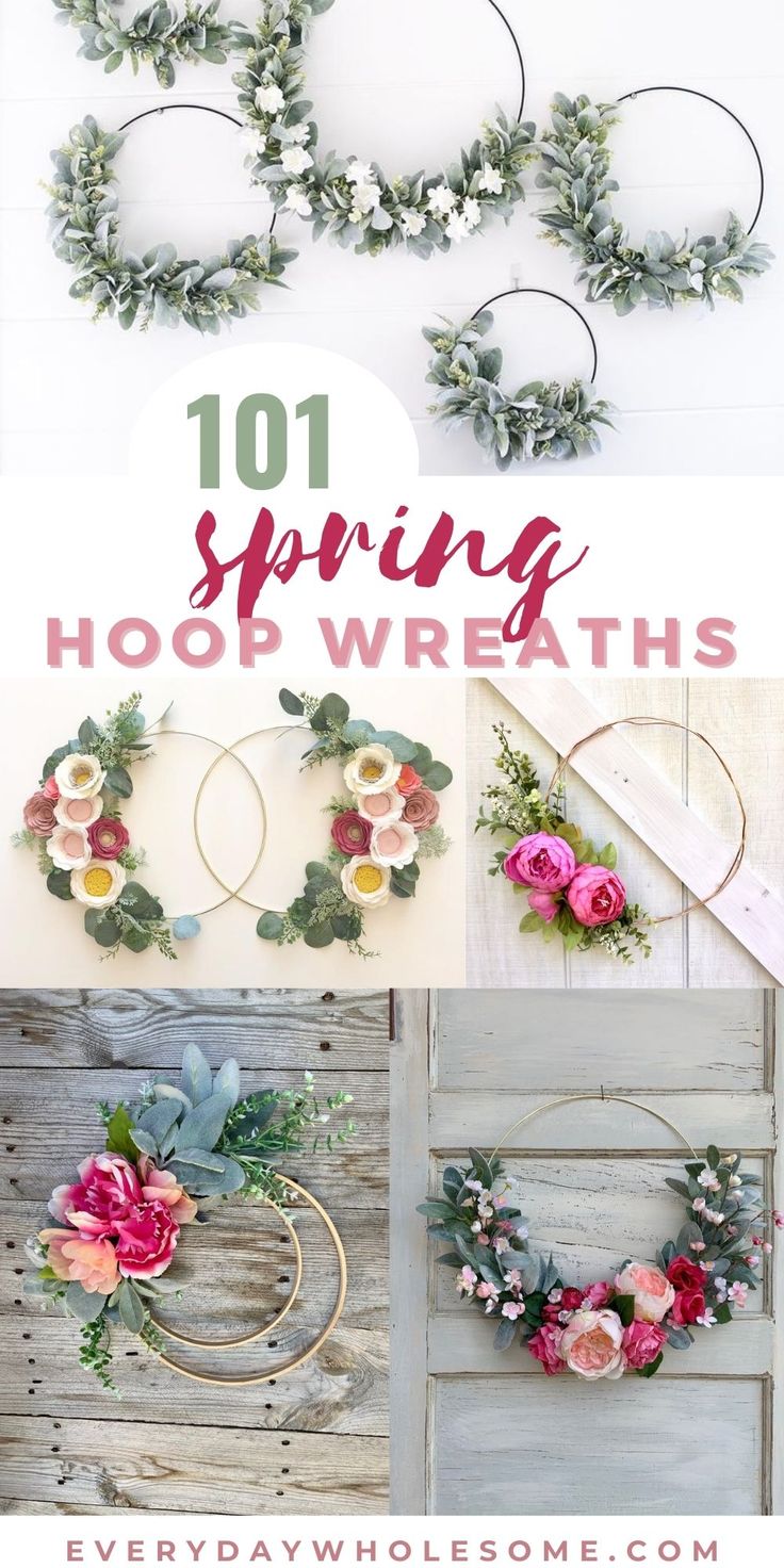 the top 10 spring wreaths with flowers and greenery on them, including roses