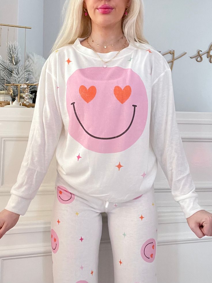 Hearts and Charms Pajama Set | Sassy Shortcake | sassyshortcake.com Heart Pajamas, Pajama Fashion, Heart Face, White Heart, Pj Sets, Smiley Face, Smiley, Light Pink, Pajamas