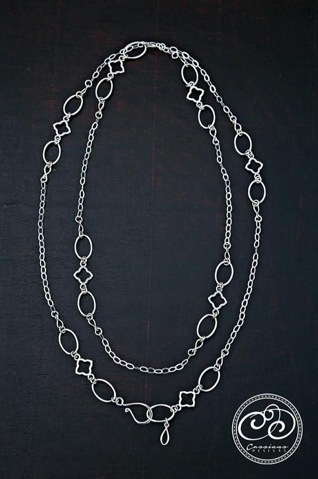 Carson Necklace - Cassiano Designs Modern Sterling Silver Necklaces With Double Chain, Modern Sterling Silver Double Chain Necklaces, Modern Sterling Silver Double Chain Jewelry, Modern Sterling Silver Double Chain Necklace, Elegant Double Strand Long Necklace For Layering, Sterling Silver Multi-strand Adjustable Chain Necklace, Sterling Silver Double Chain Necklace, Silver Double Chain Lariat Necklace, Silver Lariat Necklace With Double Chain