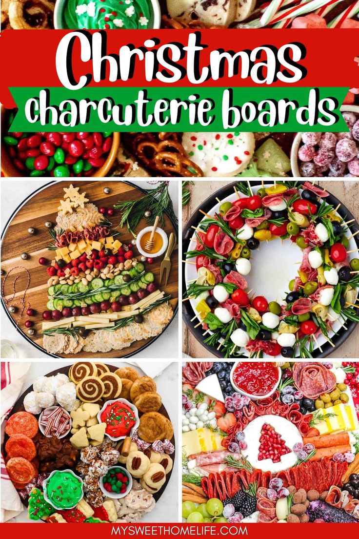 christmas charcuteries board with the title overlaying it in red and green