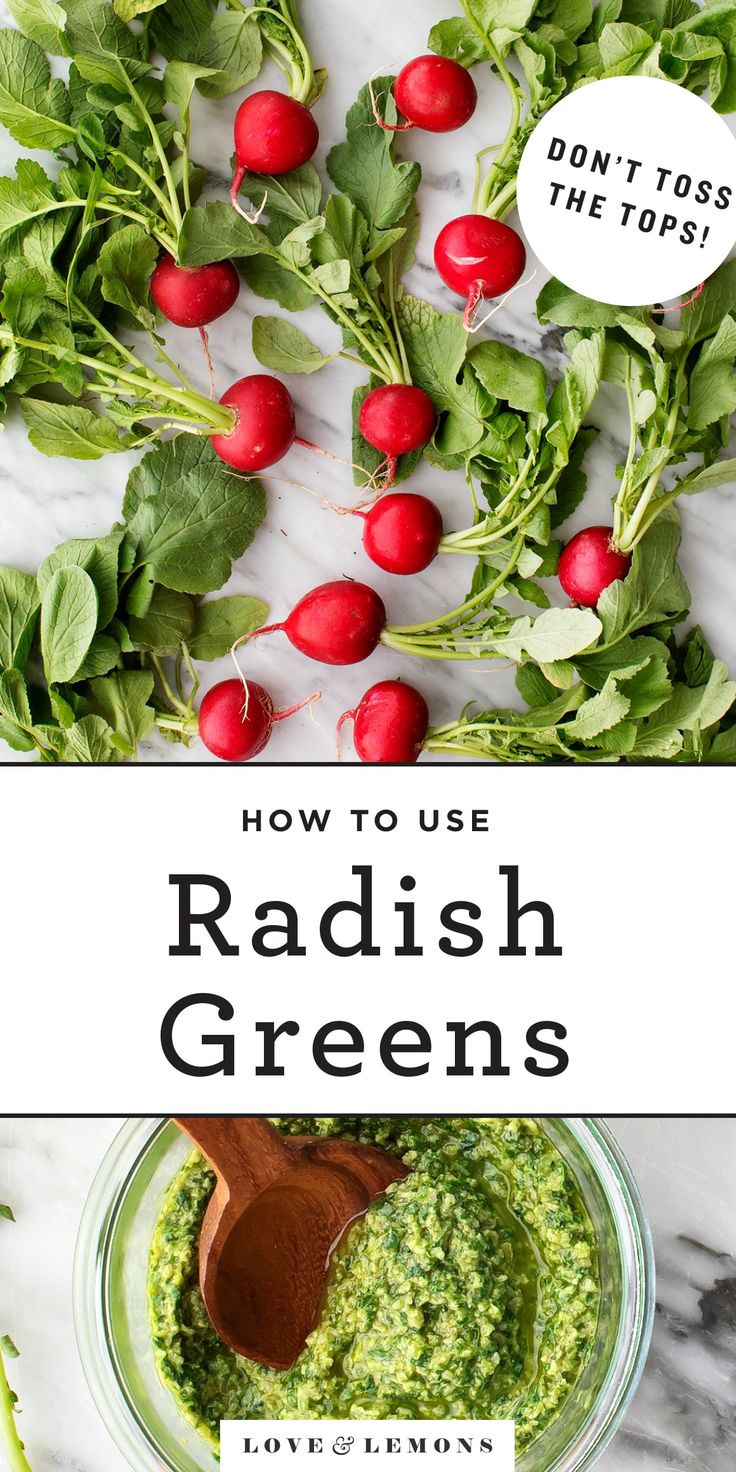 radish greens in a bowl with the title above it that reads, how to use radish greens