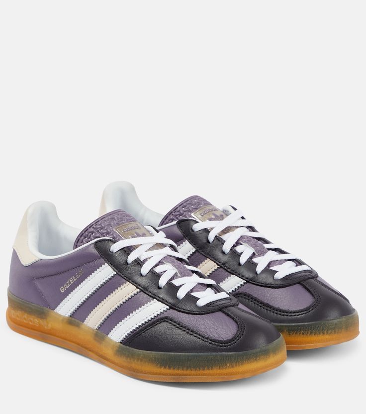 Gazelle Indoor leather sneakers in purple - Adidas | Mytheresa Classic Adidas Sneakers With Rubber Sole, Classic Adidas High-top Sneakers With Rubber Sole, Adidas Custom Lace-up Sneakers With Rubber Sole, Luxury Vulcanized Lace-up Sneakers, Adidas Lace-up Sneakers With Rubber Sole, Luxury Lace-up High-top Sneakers With Translucent Outsole, Classic Adidas Custom Sneakers With Contrast Sole, Adidas Low-top Leather Sneakers, Modern Adidas Sneakers With Rubber Sole