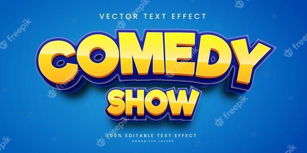 the comedy show logo with blue background and yellow lettering that reads,'comedy show '