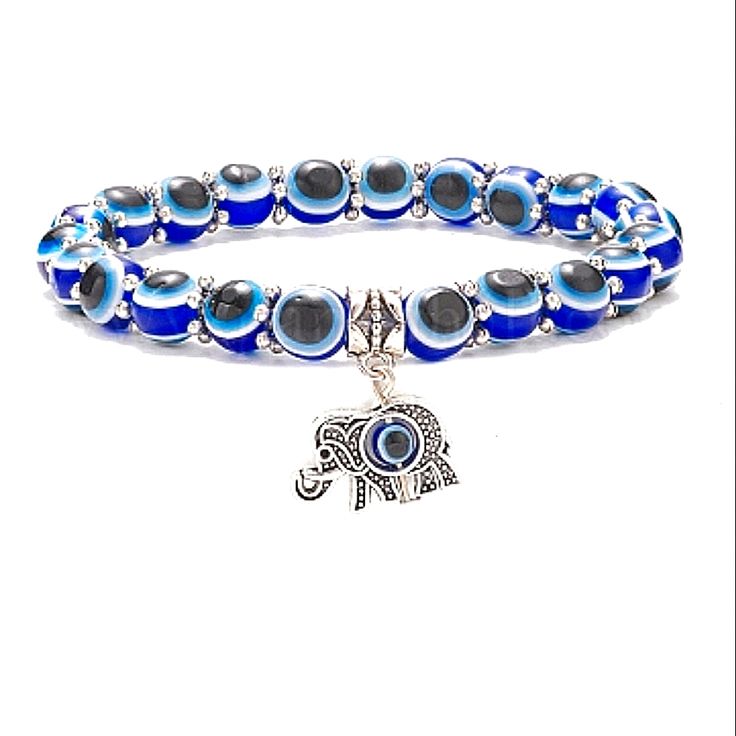 Prety Bracelet Featuring A Good Fortune Elephant And Beads, All See Eyes Beads. Happy Poshing Happy Holidays Blue 108 Beads Bracelet Jewelry, Silver Beaded Bracelets With 108 Round Beads, Silver Bohemian Stretch Bracelet With 8mm Beads, Adjustable Silver Charm Bracelet With Colorful Beads, Blue Evil Eye Bracelet With Round Beads, Silver Bohemian Crystal Bracelet With 8mm Beads, Bohemian Silver Charm Bracelet With 8mm Beads, Silver Bohemian Charm Bracelet With 8mm Beads, Silver Beaded Bracelets With Evil Eye