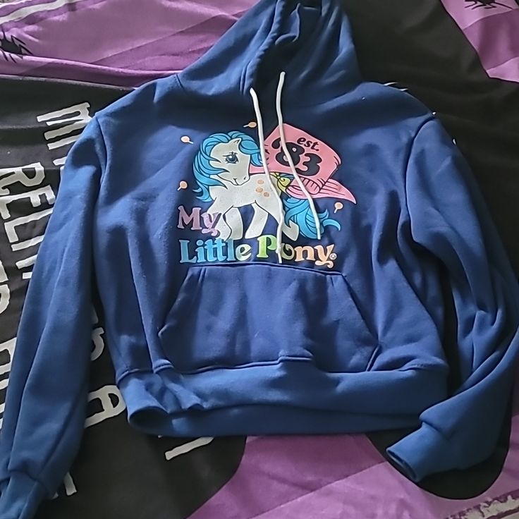 Nwot My Little Pony Hoodie 100% Polyester - Making Room In Closet So I Am Selling Pretty Warm On The Inside - See Images For Material Details Cute Blue Fleece Hoodie, Cute Blue Tops With Drawstring Hood, Cute Blue Hoodie Top, Cute Blue Hooded Hoodie, Cute Blue Crew Neck Hoodie, Room In Closet, Making Room, Colorful Hoodies, My Little Pony