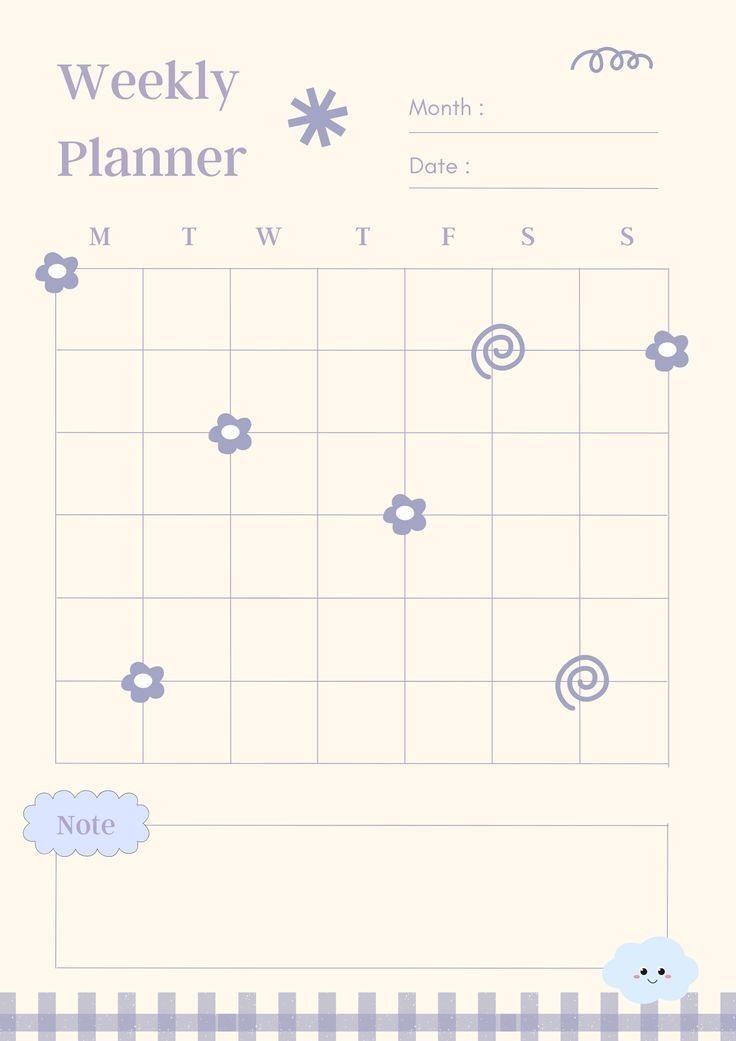 the weekly planner is shown with blue and white flowers on it, along with an image of