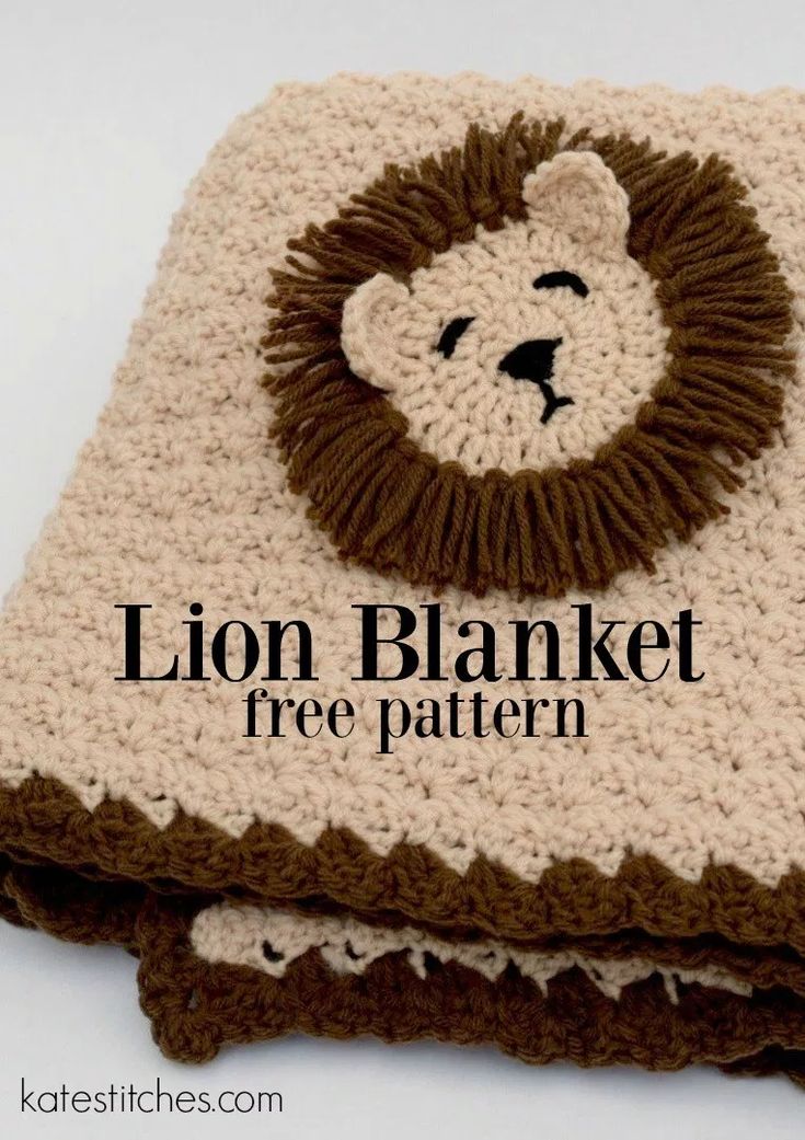 two crocheted lion blankets with the words lion blanket free pattern on top and bottom