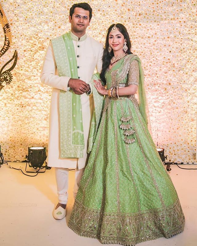 Stunning Pastel-Hued Outfits We Spotted Real Brides In! Engagement Couple Dress, Grooms Photos, Engagement Dress For Groom, Wedding Matching Outfits, Couple Dresses, Engagement Dress For Bride, Reception Outfits, Indian Wedding Gowns, Sarees South Indian