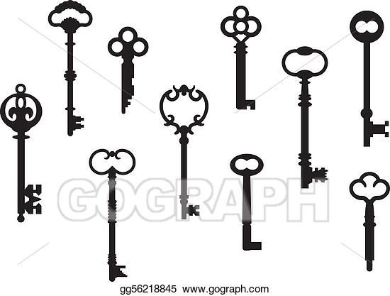 the silhouettes of old keys in different shapes and sizes, including one for each key