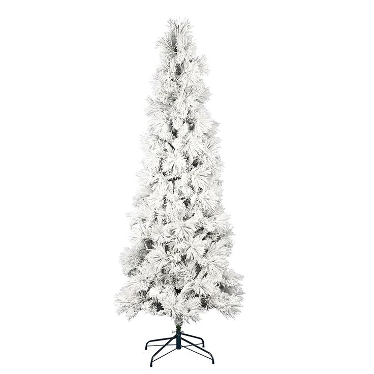 a white christmas tree on a black stand