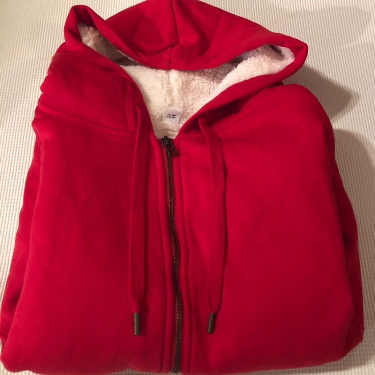 Nwot Old Navy Oversized Sherpa Lined Zip Up Hoodie. It’s Very Oversized, Runs Wider And Longer. I Am 5’2 And It Comes Past My Butt. I Only Tried It On But It Didn’t Work For Me. It’s Very Warm And Soft. Size Xs. Cozy Warm Red Outerwear, Red Winter Sweatshirt With Kangaroo Pocket, Cozy Red Hoodie Outerwear, Cold Weather Sherpa Hoodie With Fleece Lining, Sherpa Hoodie With Fleece Lining For Cold Weather, Cozy Red Fleece Sweatshirt, Red Fleece Hooded Jacket With Drawstring Hood, Red Hooded Jacket For Winter, Red Winter Hooded Jacket