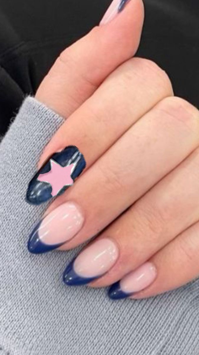 Pink And Navy Nails, Navy Nails, Navy Blue Nails, Baby Pink Nails, Dark Nails, Birthday Nails, Blue Nails, Pink Nails, Baby Pink