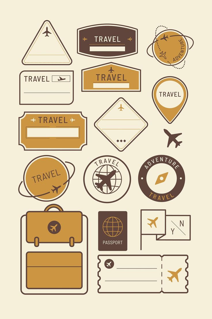 an assortment of travel stickers and labels