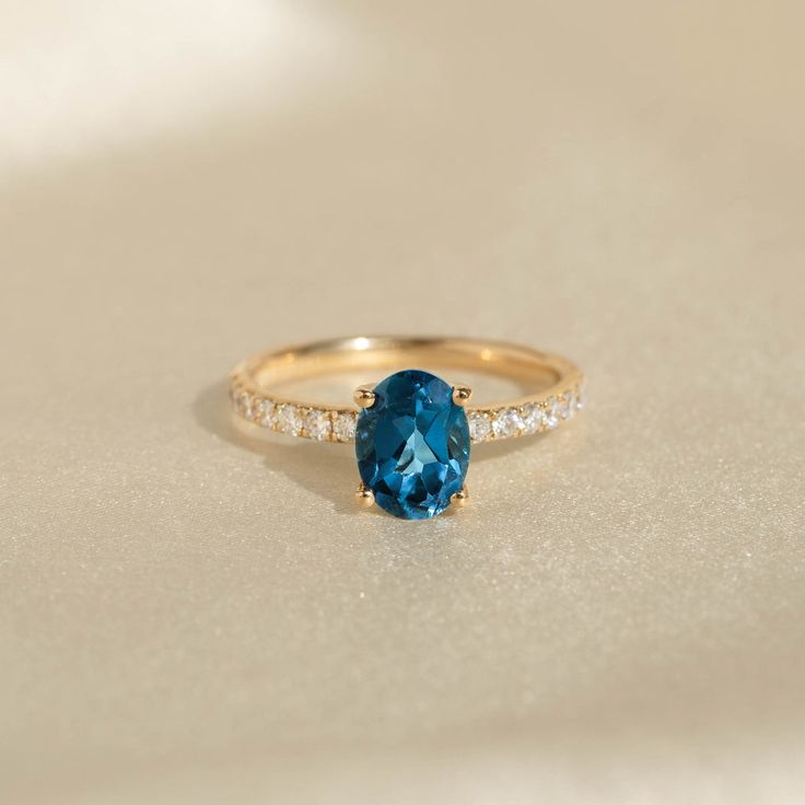 Oval London Blue Topaz and Diamond Ring 14k Gold - Minette London Blue Topaz Engagement Ring Oval, Blue Oval Ring, Yellow Topaz Ring, London Blue Topaz Engagement Rings, Topaz And Diamond Ring, Blue Topaz Engagement Ring, Blue Topaz Gemstone, Blue Stone Ring, Oval Rings