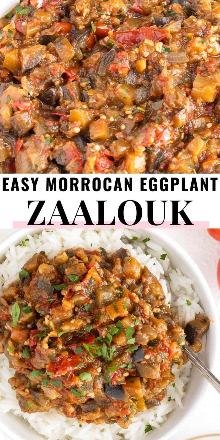 an easy moroccan eggplant recipe with white rice and vegetables