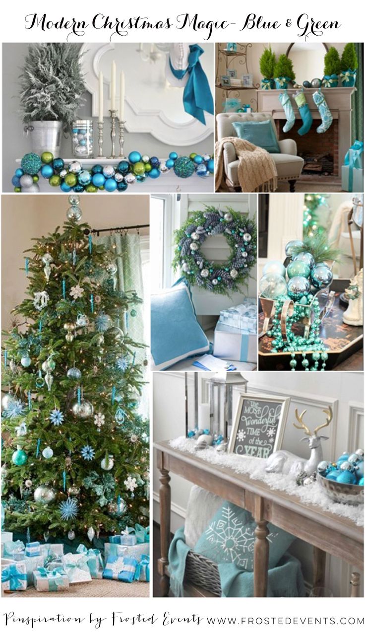 a christmas tree with blue and green decorations